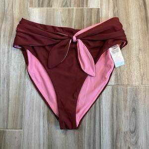 NWT Veronica Beard Swim Bikini Bottoms Azoia M Maroon Pink High Waist Deep Brick